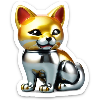 fully chrome fox statue in the form of maneki neko sticker