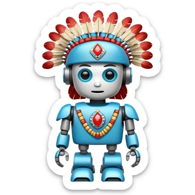Full Robotic figure wearing native American regalia sticker