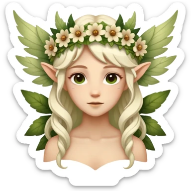 a forest fae spirit with leafy wings and flower crown sticker