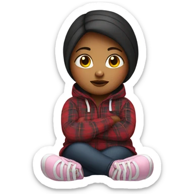 girl in plaid hoodie sitting fat sticker