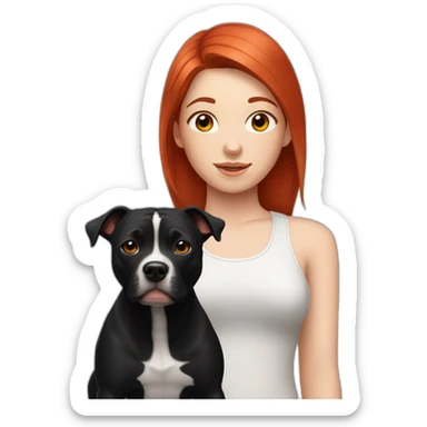 teenage girl, red hair with pet black staffy sticker