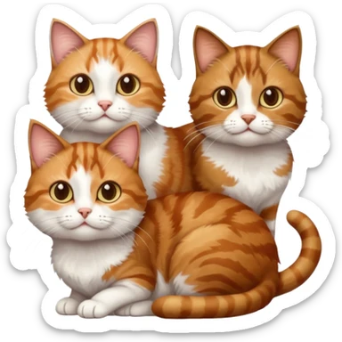 3 sibling cats each are various different natural colours; brown tabby and white, calico, and ginger and white sticker