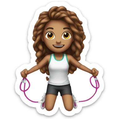 Jump Rope with long brown hair light medium skin sticker