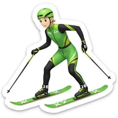 Xc ski racer in green and black clothing. Full body, skate skiing  sticker