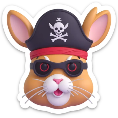 rabbit with a pirate patch over one eye and a pirate hat on sticker
