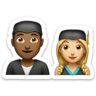 students with one women and one men wearing academic caps sticker