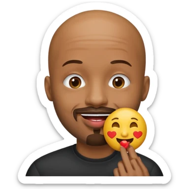 Black ball head man with the goatee kissing emoji to girlfriend sticker