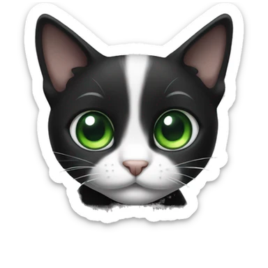 small tuxedo black and white cat with green eyes sticker