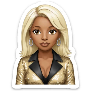 Mary J Blige with long platinum blonde hair, dark brown sequin outfit sticker