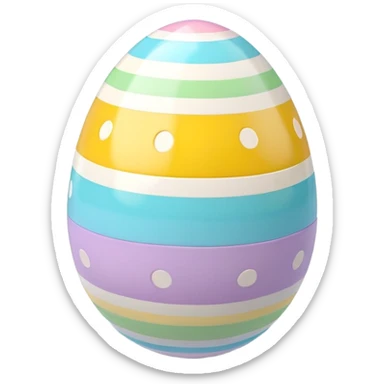3D emoji of a colorful Easter egg with glossy surface, pastel patterns like stripes and dots. Cute, shiny, high-res style on a white background with soft shadow. sticker