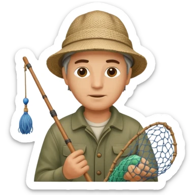 a fisherman is casting the fishing net sticker