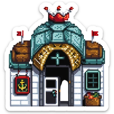 Krusty Krab restaurant from SpongeBob, anchor-shaped fast food building sticker