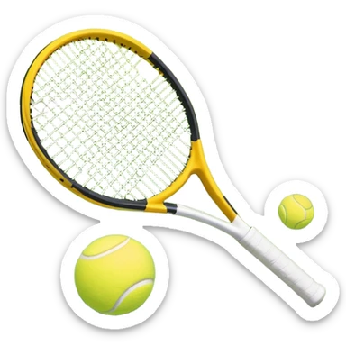 A tennis racket and ball on a grass or hardcourt surface, symbolizing the sport. The racket has a sleek design with tightly strung strings, while the bright tennis ball rests nearby, capturing the essence of precision, agility, and competition. sticker