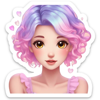 Gorgeous Beautiful Blushing Petite Colorful-Shiny-Pastel-Fairy-Anime-Girl with beautiful gradient pastel hair aesthetic sticker