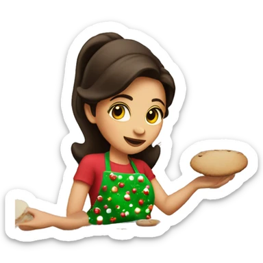 Brunette baking Christmas cookies in kitchen sticker