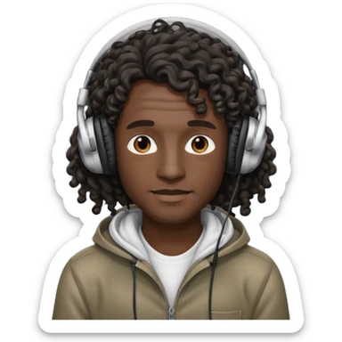 black long curly hair man wearing headphones no microphone sticker