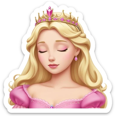 Aurora Sleeping Beauty from hips up, iconic pink gown, blonde hair with tiara, minimal style but very recognizable sticker