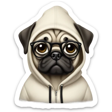 pug wearing a hoodie and glasses sticker