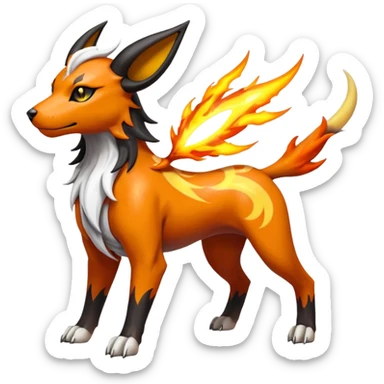 Fiery elemental colorful solarpunky hot will-o-wispy Houndoom-Solgaleo-Torracat-Genesect-Pokémon-Fakémon-hybrid-creature sticker