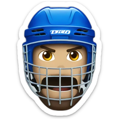 angry hockey player wearing blue helmet sticker