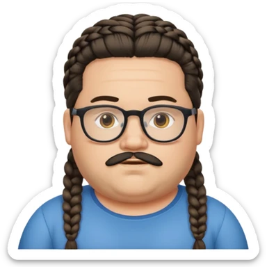 I want an emoji of a chubby person with glasses and a beard, with braided hair and a black beard sticker