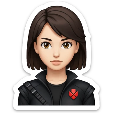 a brunette slim fighter woman in black, pixel art style sticker