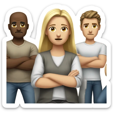 Caucasian people sitting around a table looking unhappy sticker