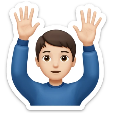 A boy with both hands facing up saying 67 sticker