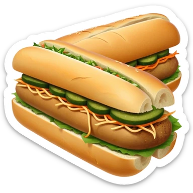 Cinematic Realistic B√°nh m√¨ Sandwich Dish Emoji, showcasing a crusty baguette filled with savory meats, pickles, and fresh herbs rendered with dynamic detail and appetizing lighting. sticker
