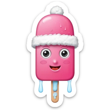 happy pink popsicle with eyes and white snow hat sticker