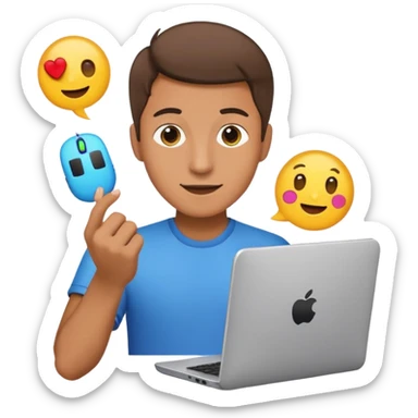 a guy shooting while holding a computer mouse and emojies coming out of that curser sticker