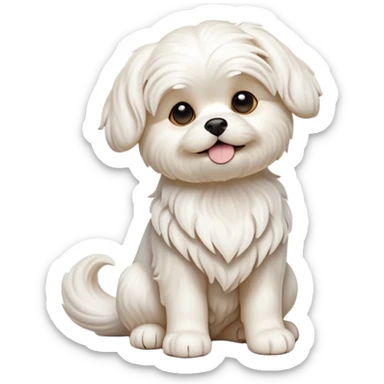 cinematic-[Maltese dog]-realistic-full-body-sitting-emoji,-tail-resting-loosely-beside-its-paws,-head-tilted-dramatically, -wavy-[cream white]-fur,-simplified-yet-realistic-focused-features,-highly-detailed,-glowing-with-an-almost-sarcastic-glow sticker