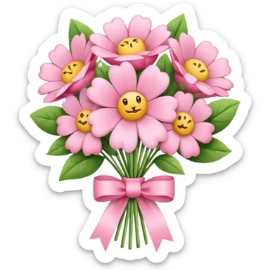 pastel pink flower bouquet tied with a ribbon, iOS Apple emoji style sticker