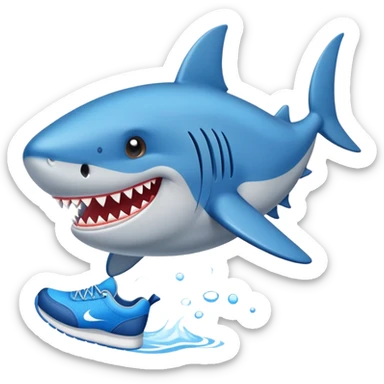 Un tiburón con zapatillas azules  sticker