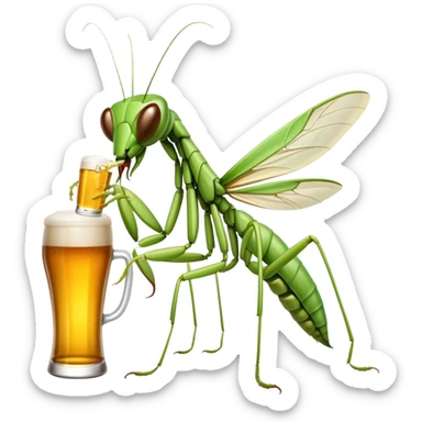 Praying mantis drinking beer sticker