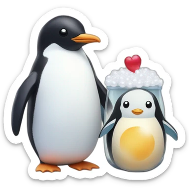 Penguin plushie with a boba with pearl plushie sticker