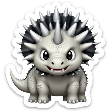 cute triceratops angry, black and white sticker