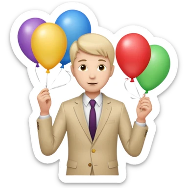 birthday  boy in biege suit + baloons sticker