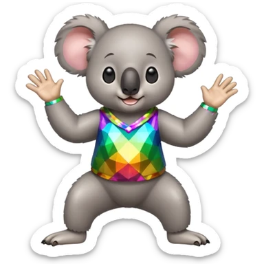 A koala in disco clothes, dancing enthusiastically, portrait, bust up sticker