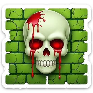A moss covered green brick wall splattered with blood, in the style.of your bleeding skull art. sticker