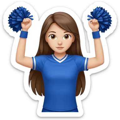 brown hair, hazel eyes, blue athletic cheerleading shirt, strait long hair girl sticker