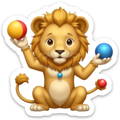 a Circus cute lion juggling two metal ball sticker