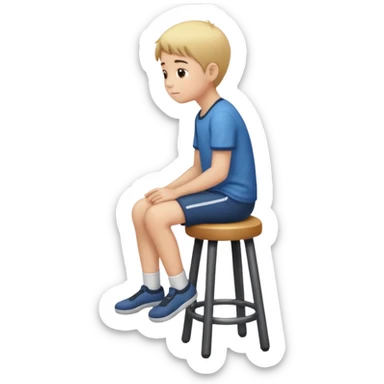 a boy is sitting on a stool seeing whole body on left side sticker