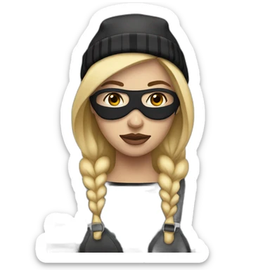 bank robber blonde woman with black beanie hat eye mask and striped shirt sticker