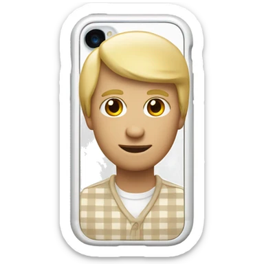 white iPhone 14 with beige checkered case sticker