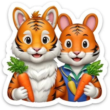 Laughing tiger and bunny sticker