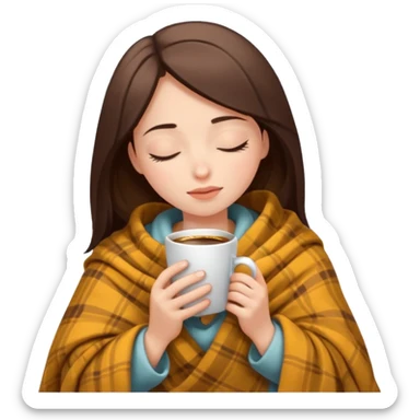girl inside a blanket sipping coffee eyes closed sticker