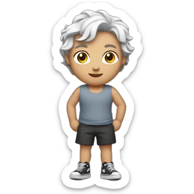 White with short wavy hair skater gut sticker