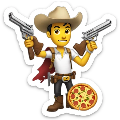 Lucky luke with pizza and guns sticker