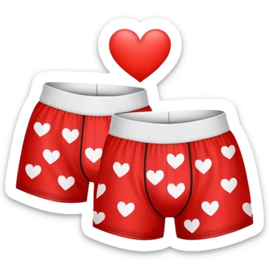 red boxers with white hearts all over it with a black outline on the hearts sticker